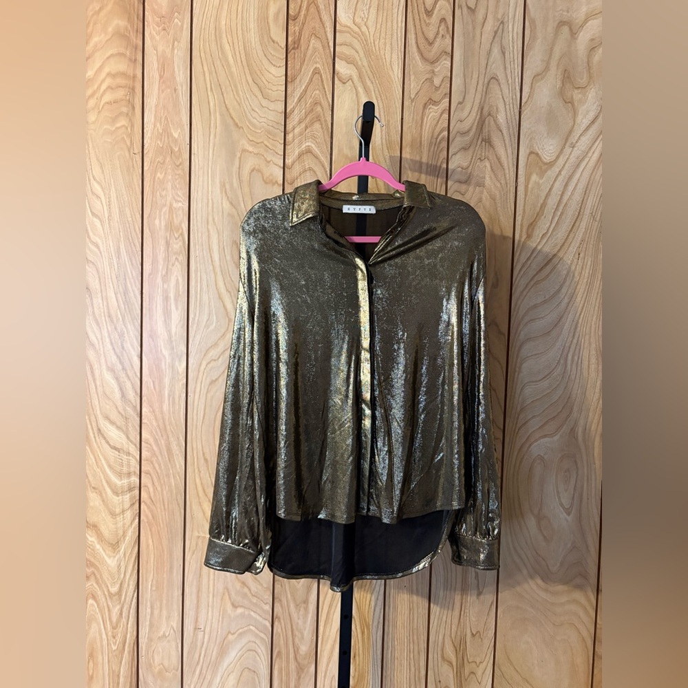 HYFVE Metallic Button Front Blouse Size Small